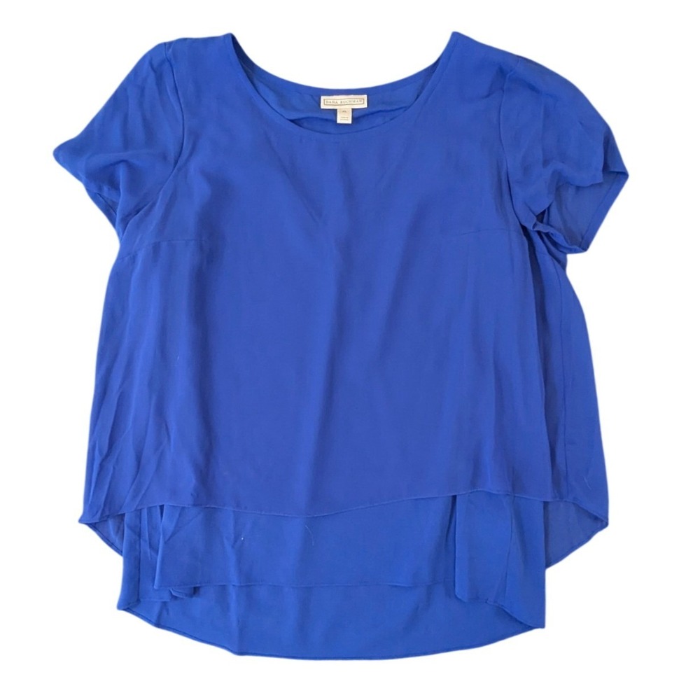 Dana Buchman Royal Blue Layered Blouse XL Short Sleeve Split Back Top